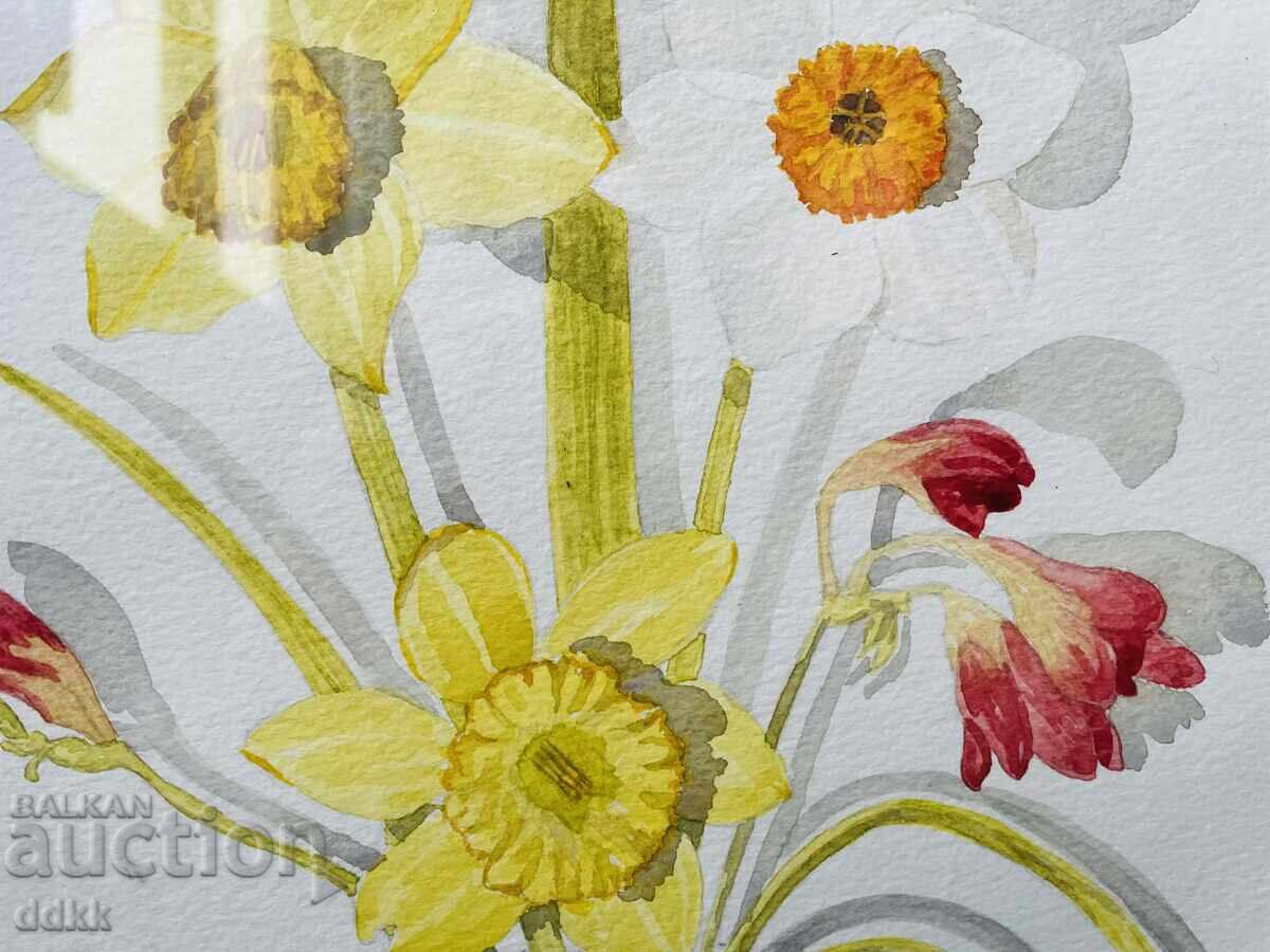 Доставка на Красиви рисувани нарциси от Англия в рамка