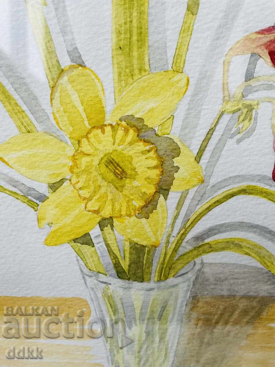 Красиви рисувани нарциси от Англия в рамка - 5