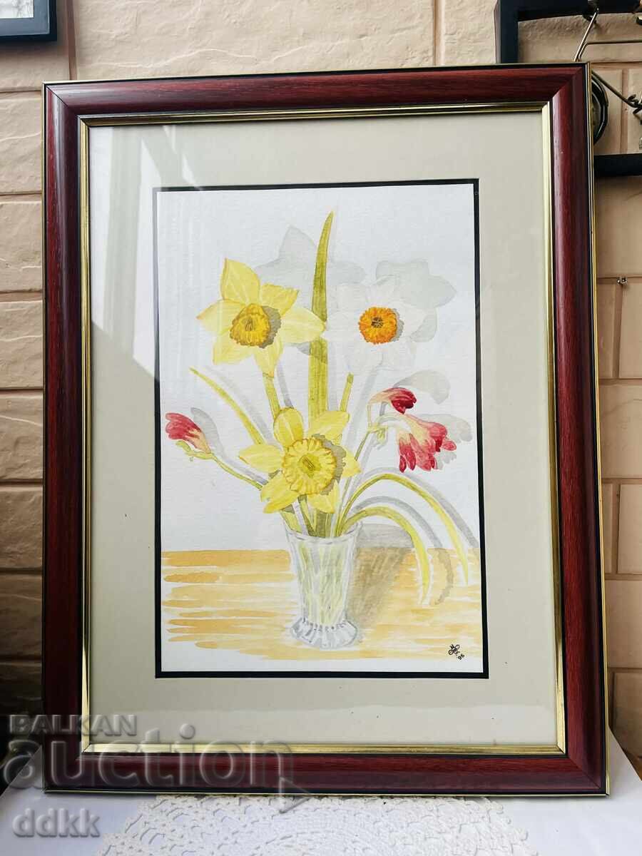 Красиви рисувани нарциси от Англия в рамка