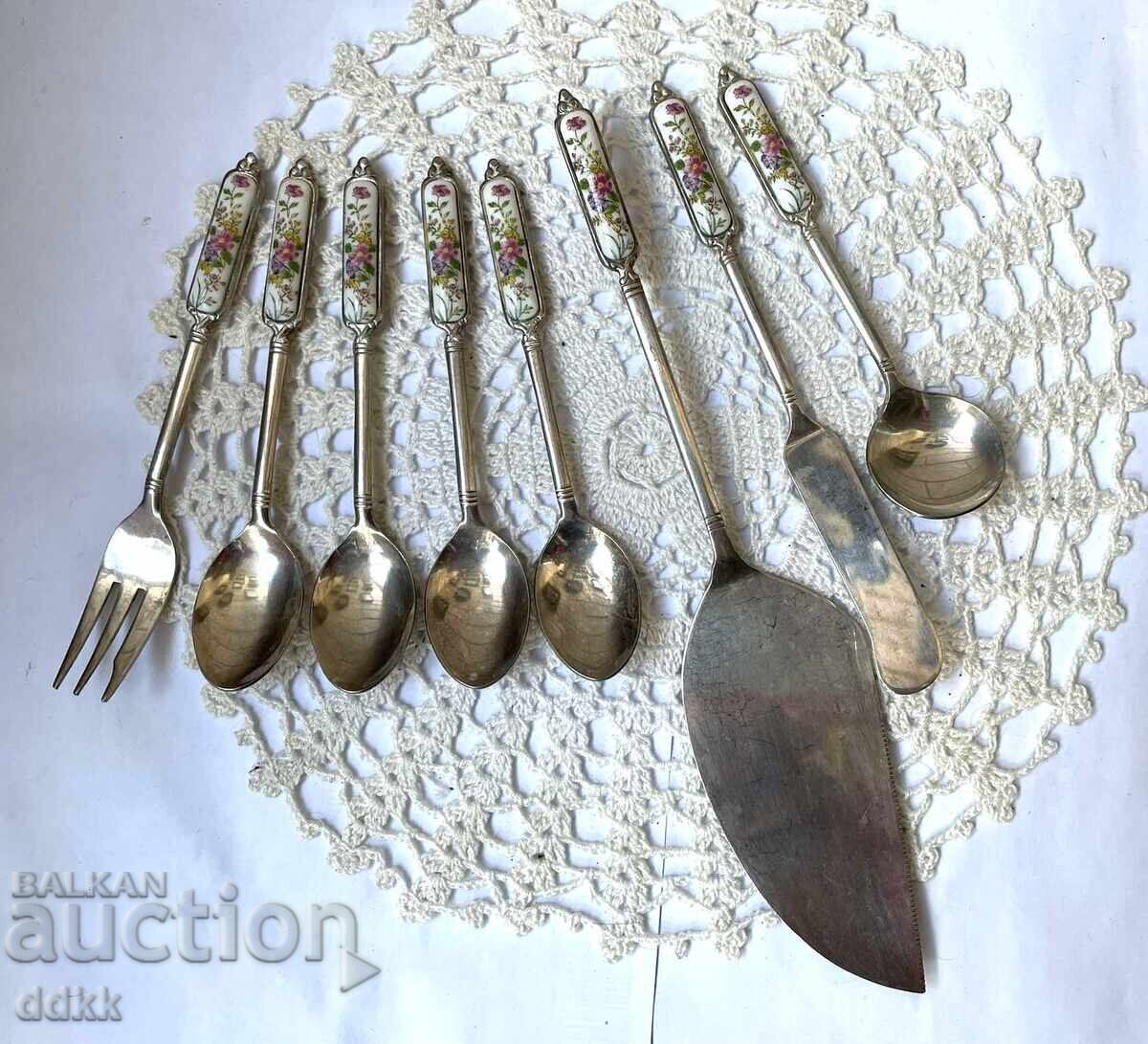 Beautiful Japanese cutlery with porcelain tile Beautiful Japanese cutlery with porcelain tile