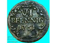 Saxony VI Pfennig 1761 German States Friedrich August II