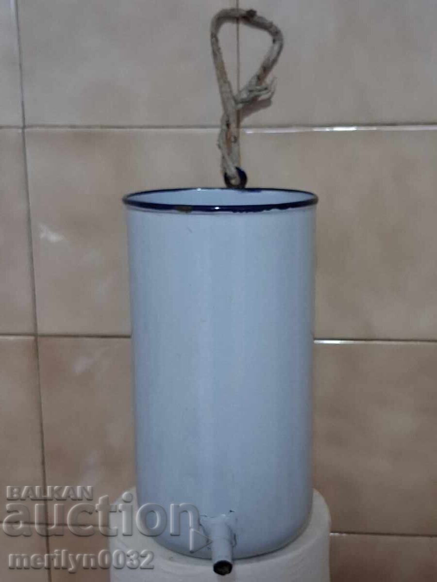 Vas emailat, ulcior cu dispozitiv emailat pentru clisme, irigator