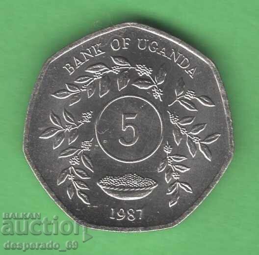 (¯`'•.¸   5 шилинга 1987  УГАНДА UNC   ¸.•'´¯)