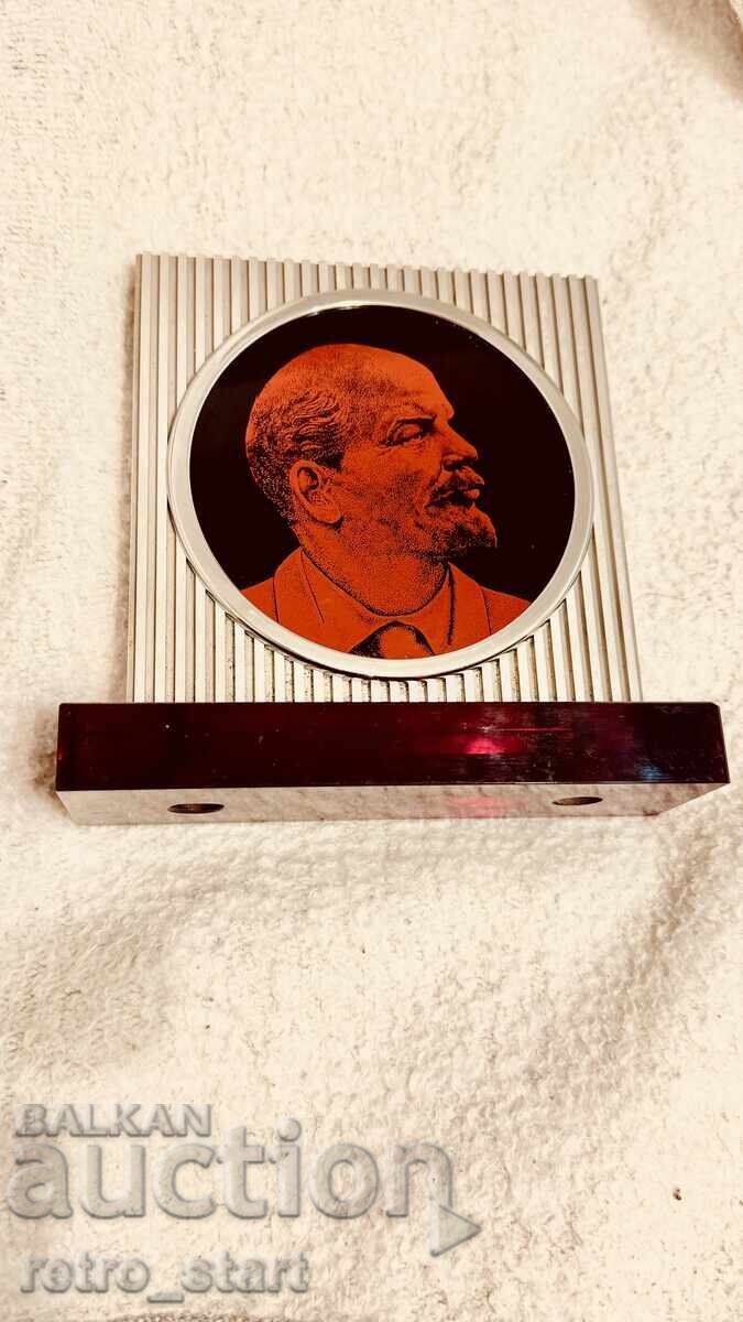 Lenin, Table Plaque 60s red glass and metal