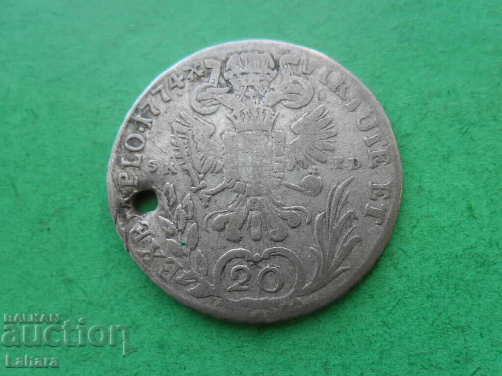 Licitație 20 kreĭtseri 1774 g. Austria litera B