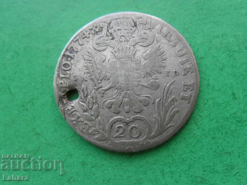 Livrarea 20 kreĭtseri 1774 g. Austria litera B