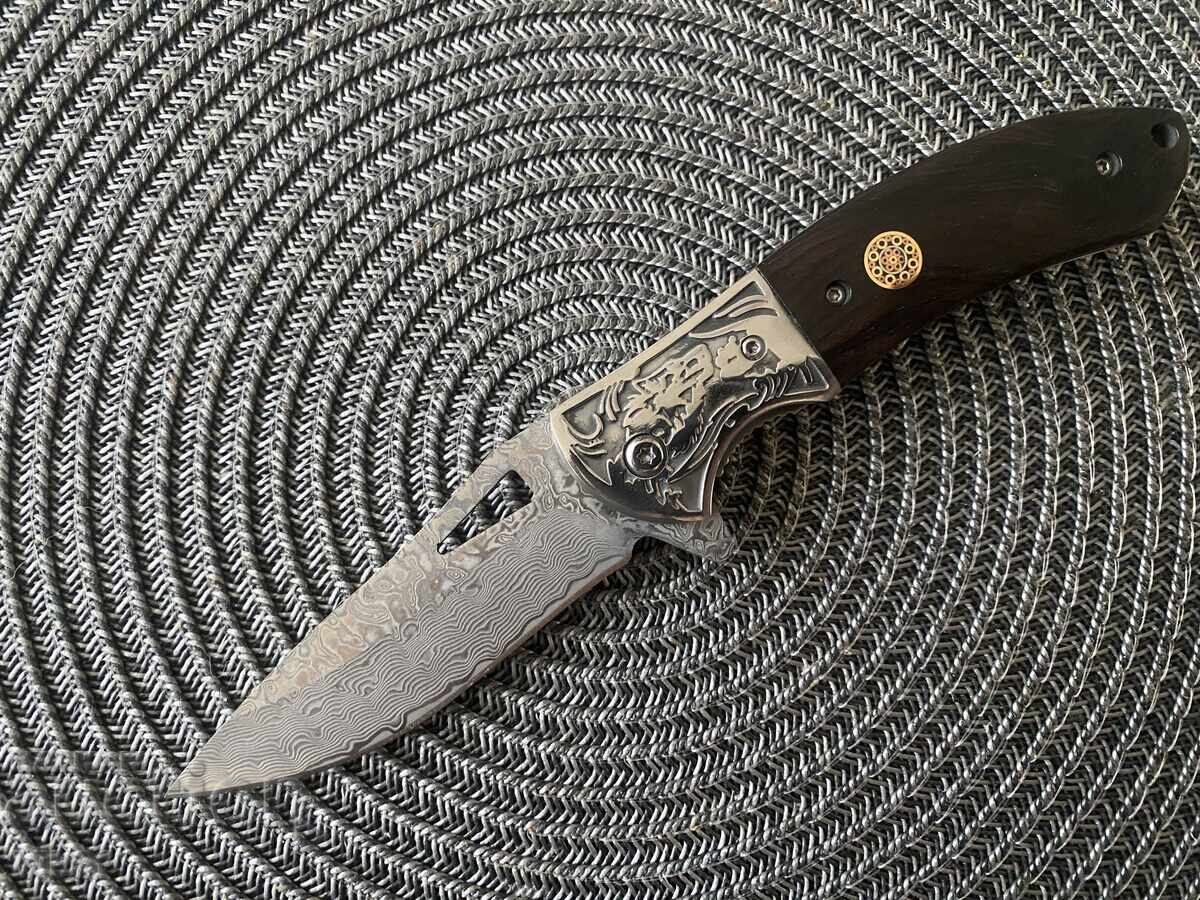 Briceag pliabil cu lamă imitând oțel damasc 90x200