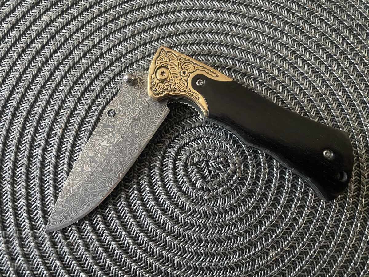 Παράδοση Πτυσσόμενο μαχαίρι με λεπίδα που μιμείται ατσάλι Damask 80x180