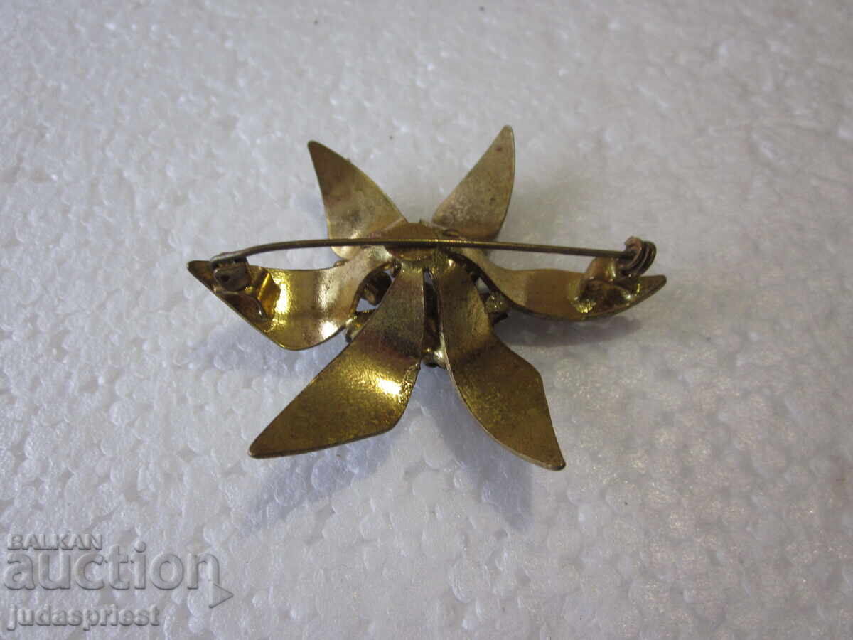 Broșă veche mare din bronz pentru damă, bijuterie floare - 5