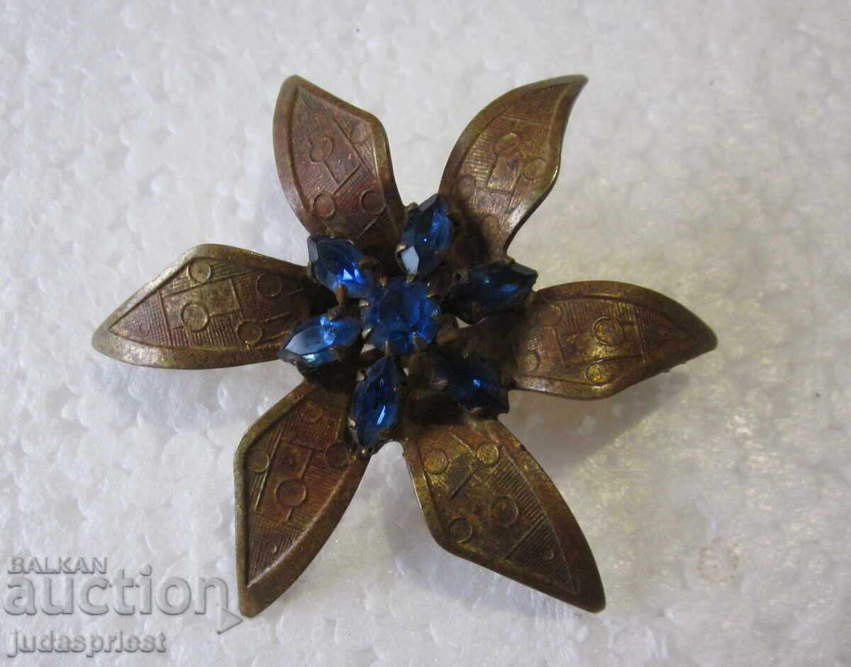 Broșă veche mare din bronz pentru damă, bijuterie floare