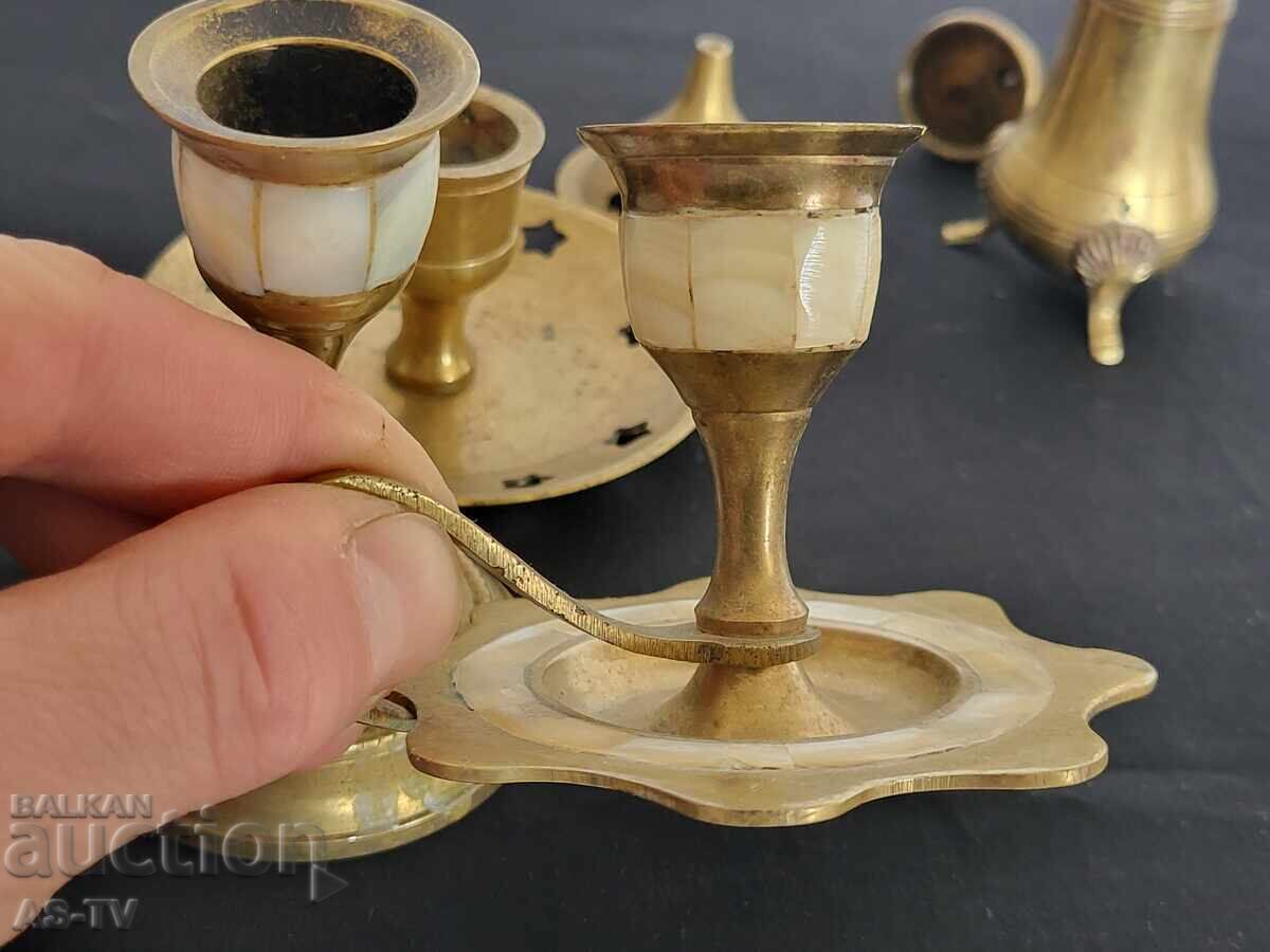 Lot de sfeșnice vechi din bronz cu sidef - 5