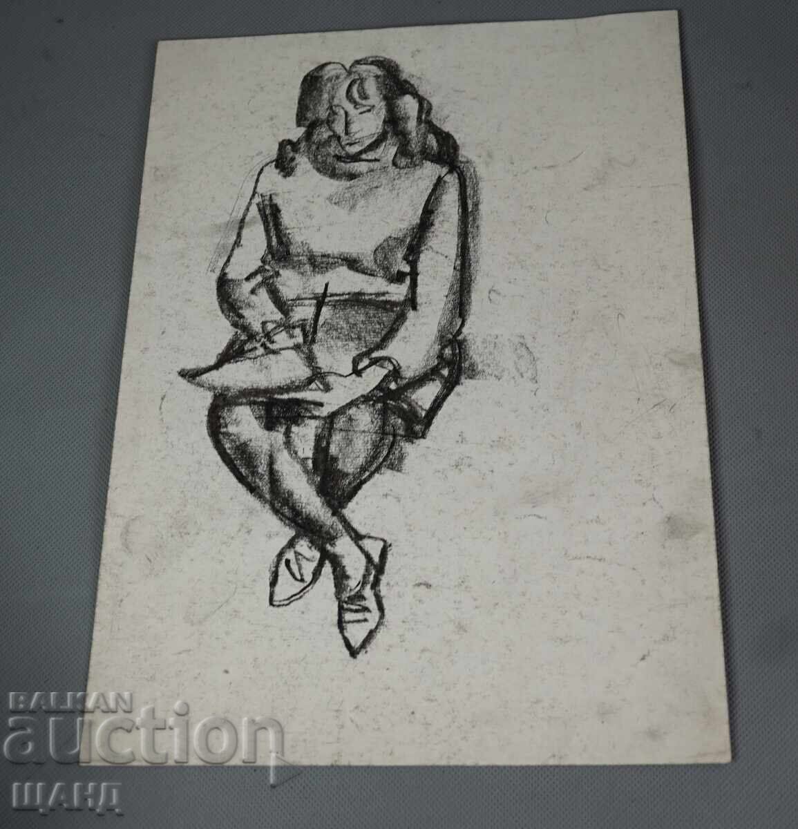 Παλαιά Μαστορική Ζωγραφιά Πορτρέτο Γυναίκας που Γράφει