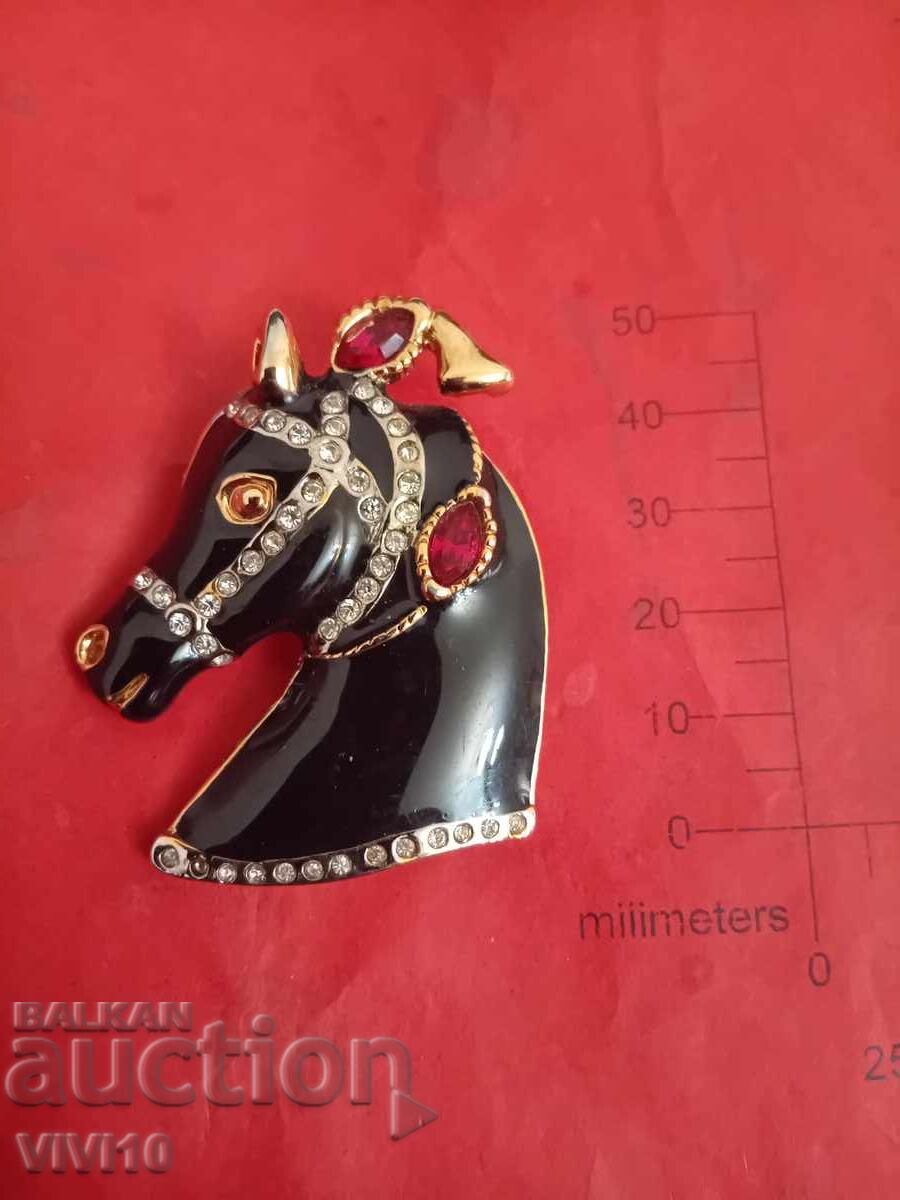 Broșă veche email, pietre