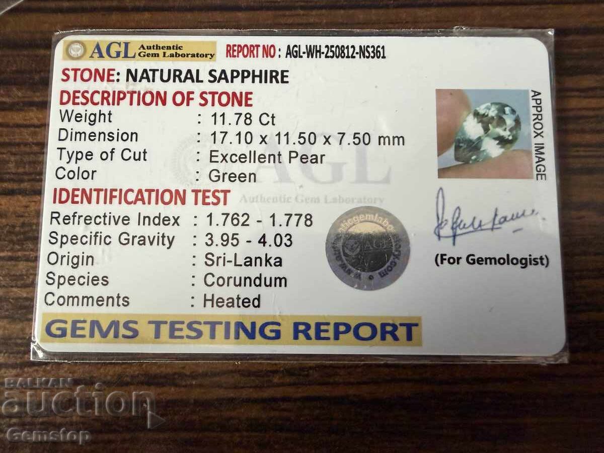 Delivery of BZC! 11.78 ct Natural Pear Sapphire Cert. AGL from 1st!