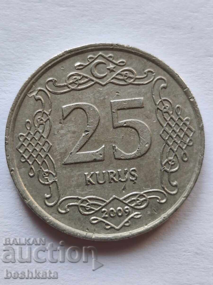 Turcia - 25 kuruş (2009) cu preț € 0.18 | 0.35 BGN