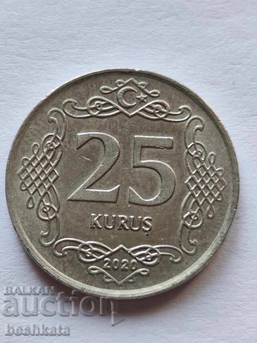 Turcia - 25 kuruş (2020) cu preț € 0.33 | 0.65 BGN