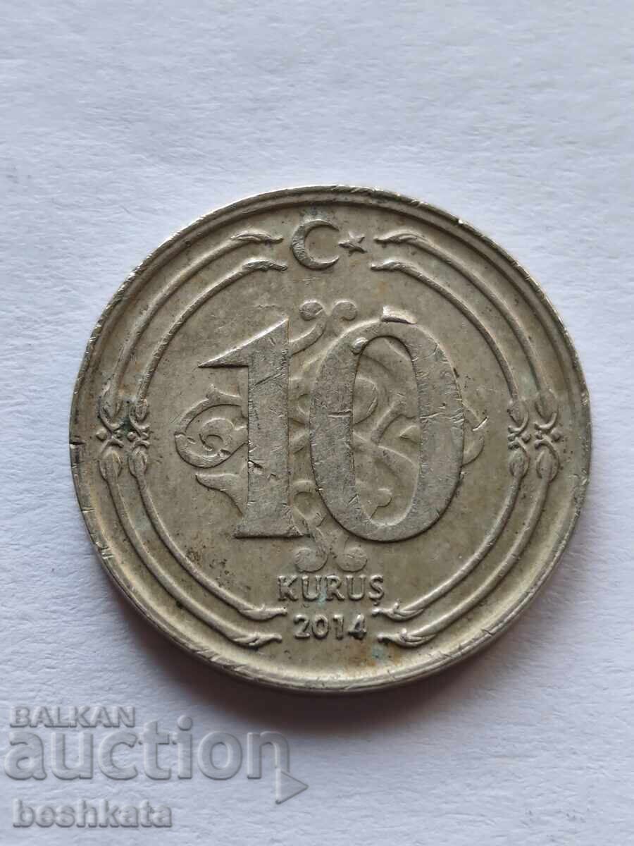Turcia - 10 kuruș (2014) cu preț € 0.14 | 0.27 BGN