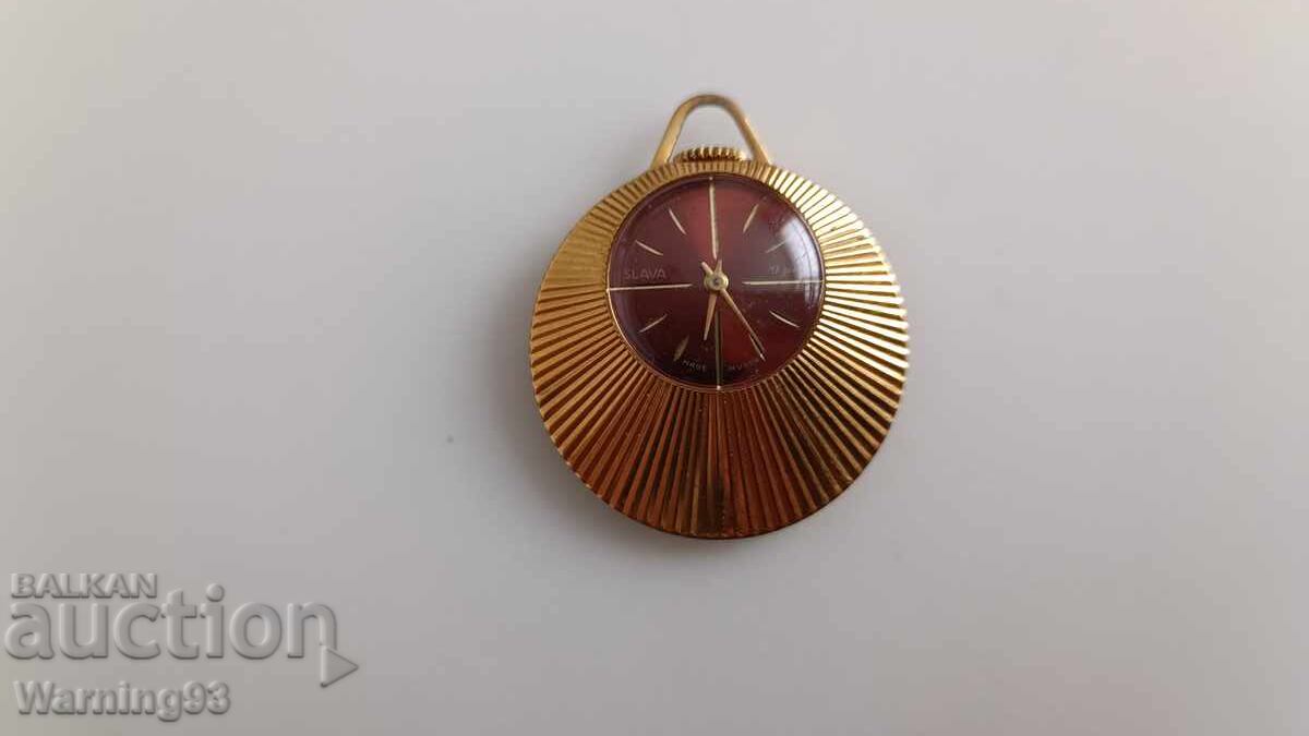 Ceas de damă placat cu aur - colier - SLAVA - 17 jewels - №3 - 5