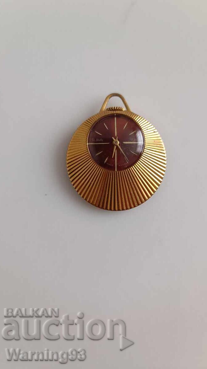 Ceas de damă placat cu aur - colier - SLAVA - 17 jewels - №3