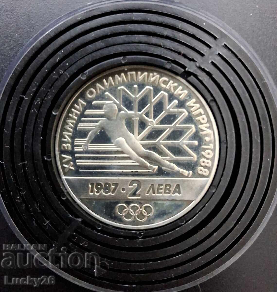 2 leva, Bulgaria 1987, 15 Jocuri Olimpice de Iarnă 1988 - 5 2 leva, Bulgaria 1987, 15 Jocuri Olimpice de Iarnă 1988 - 5