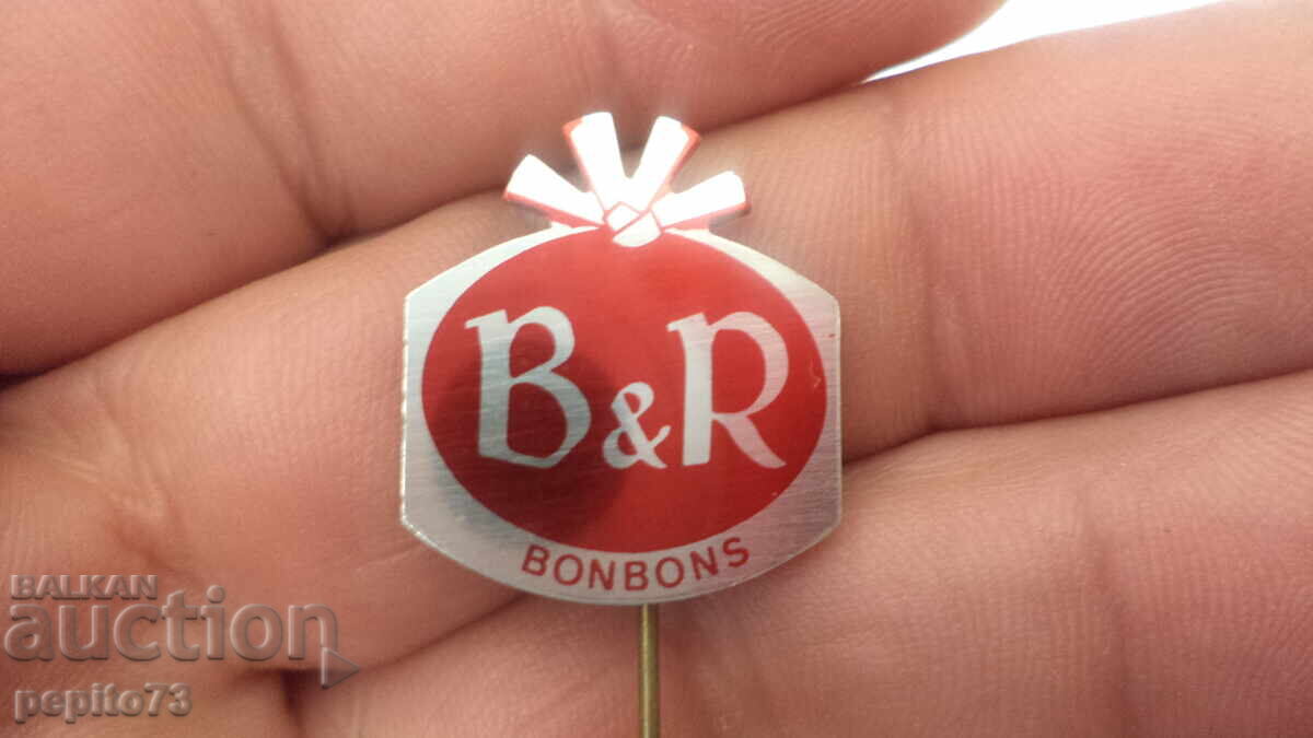 Advertising badge, B&R bonbons, confectionery brand