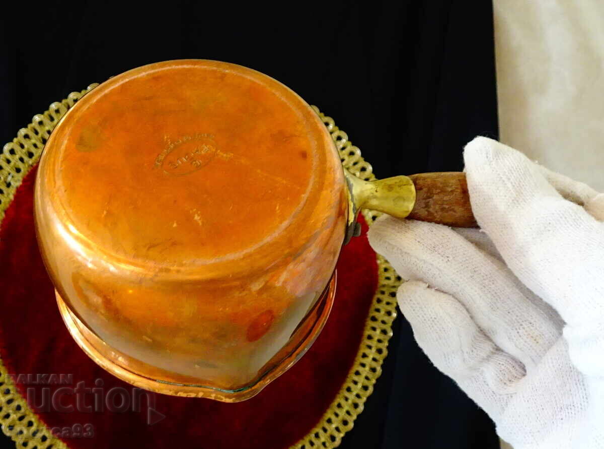 Copper pot with brazier, set for butter, milk, fondue - 7