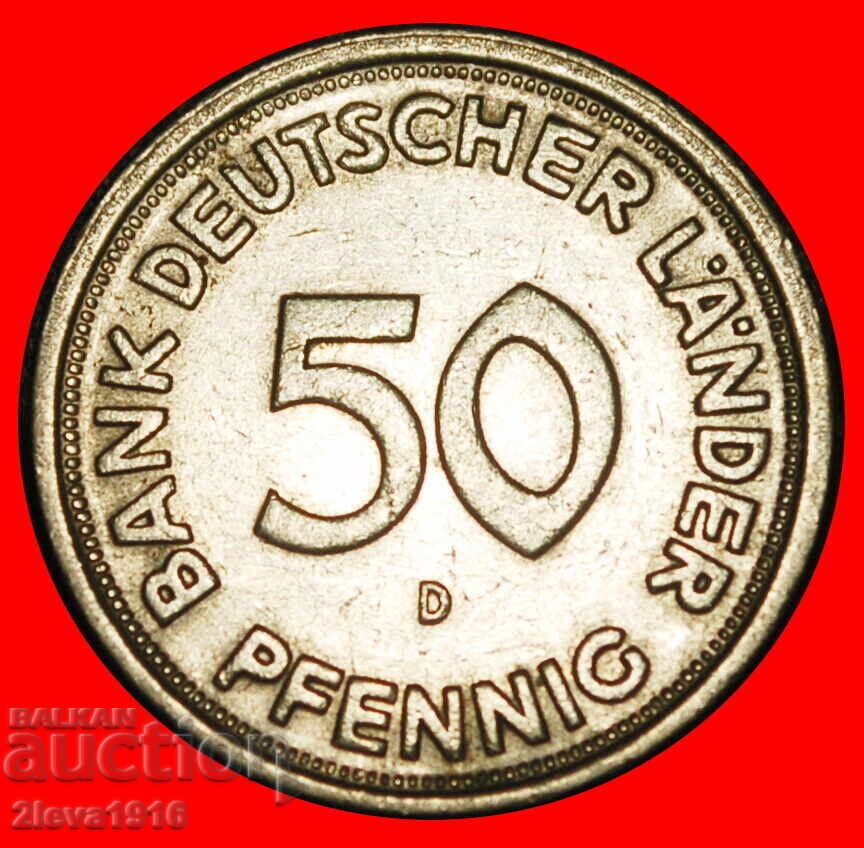 Ⰺ NOT COMMUNIST TYPE (1949‑2001): GERMANY★ 50 PFENNIGS 1949D Ⰺ NOT COMMUNIST TYPE (1949‑2001): GERMANY★ 50 PFENNIGS 1949D