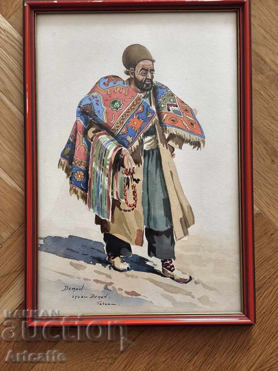 Iran - Două acuarele rafinate cu vânzători de covoare cu preț € 150.00 | 293.37 BGN