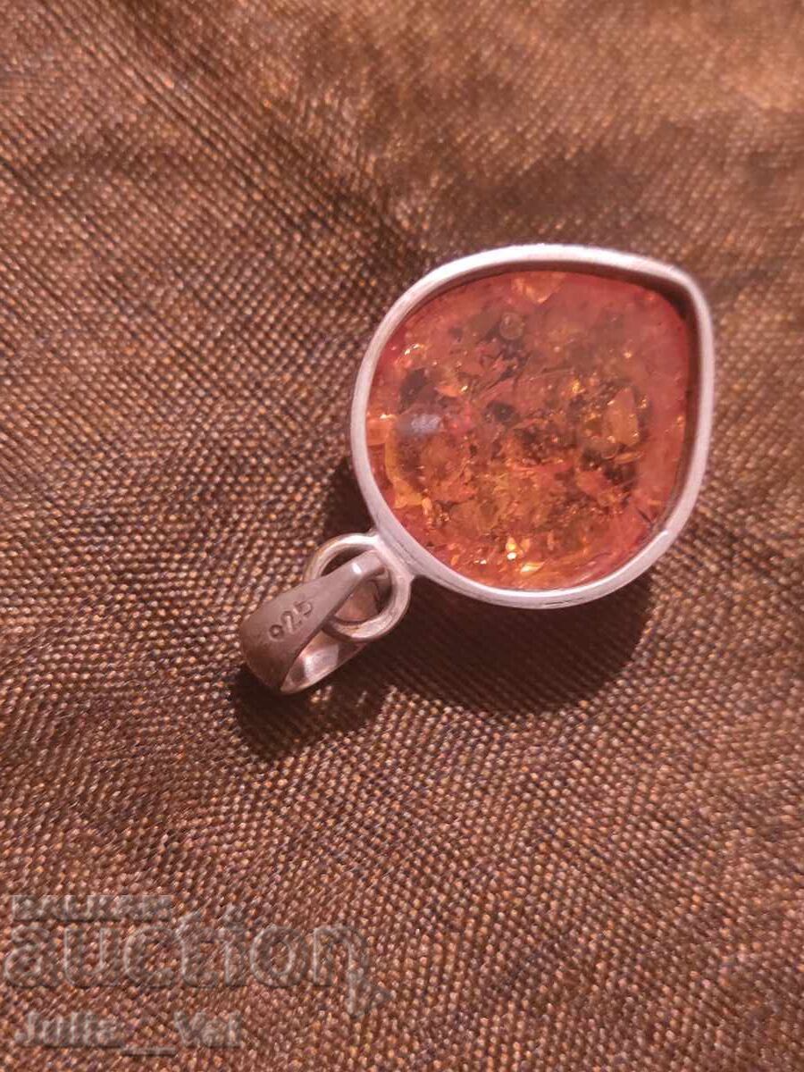 Ασημένιο βραχιόλι με κεχριμπάρι και μενταγιόν ΒΖC από 0,01 σεντ - 5 Ασημένιο βραχιόλι με κεχριμπάρι και μενταγιόν ΒΖC από 0,01 σεντ - 5