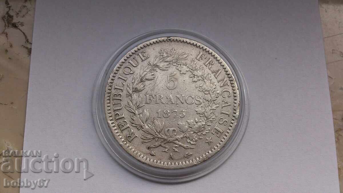 Monedă de argint de 5 franci 1875 - Franța