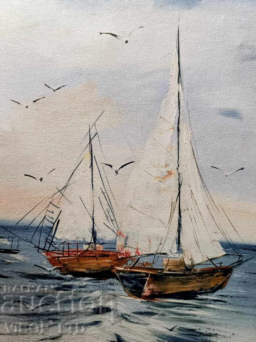 Tablou în ulei "Impuls marin" + cadou versuri originale