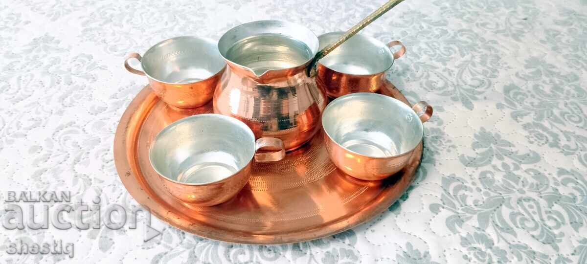 Hand-forged copper set for hot rakia and coffee - 6 pieces Hand-forged copper set for hot rakia and coffee - 6 pieces