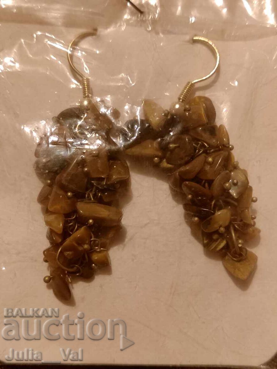 Ръчно изработени обици от Тигрово око БЗЦ 0,01 цент