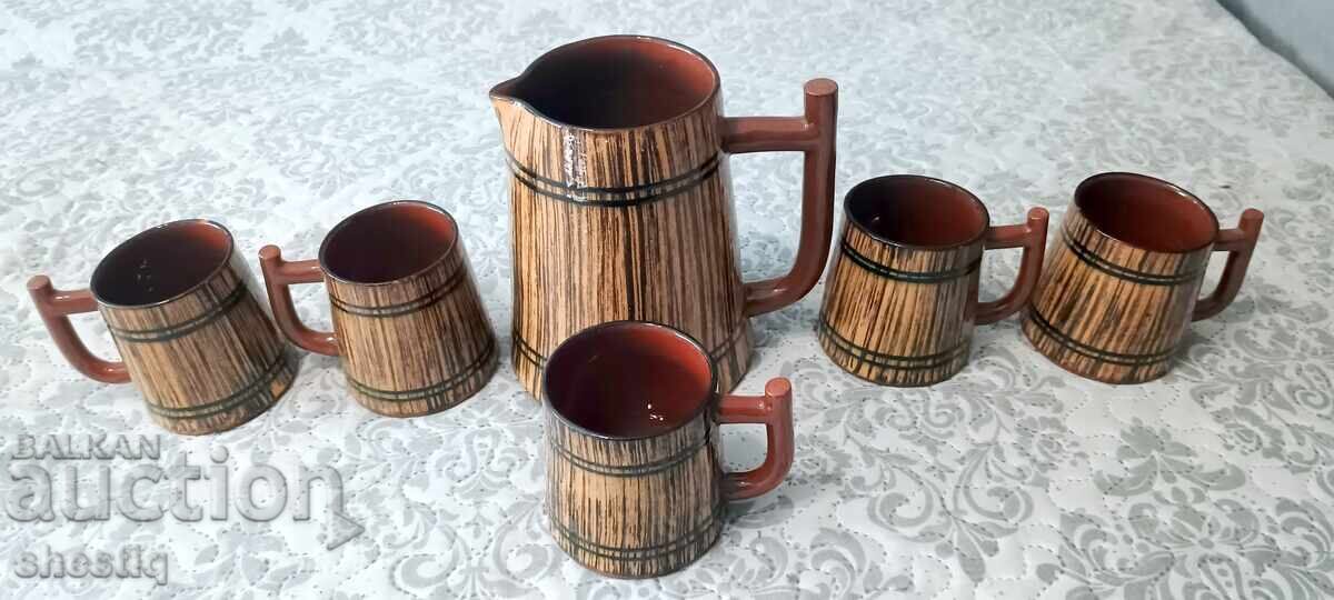 Set de servire retro "Ceramică Troiană" Design "Butoi" (anii '70)
