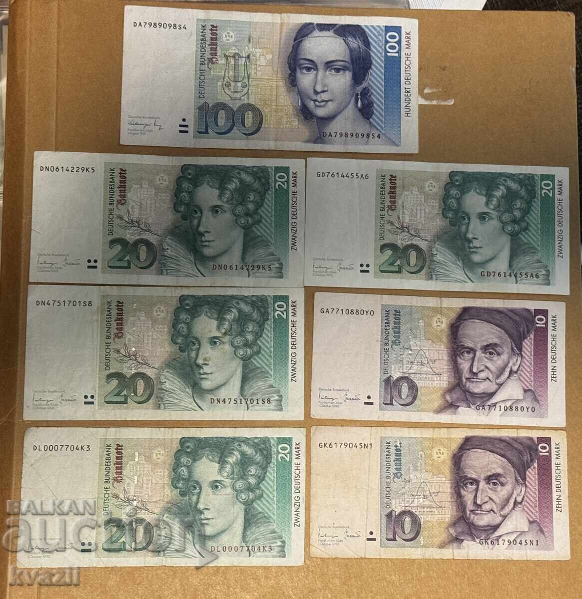 German Marks lot - 100, 20, 10 - 1993/1991 - AUTHENTIC/RARE