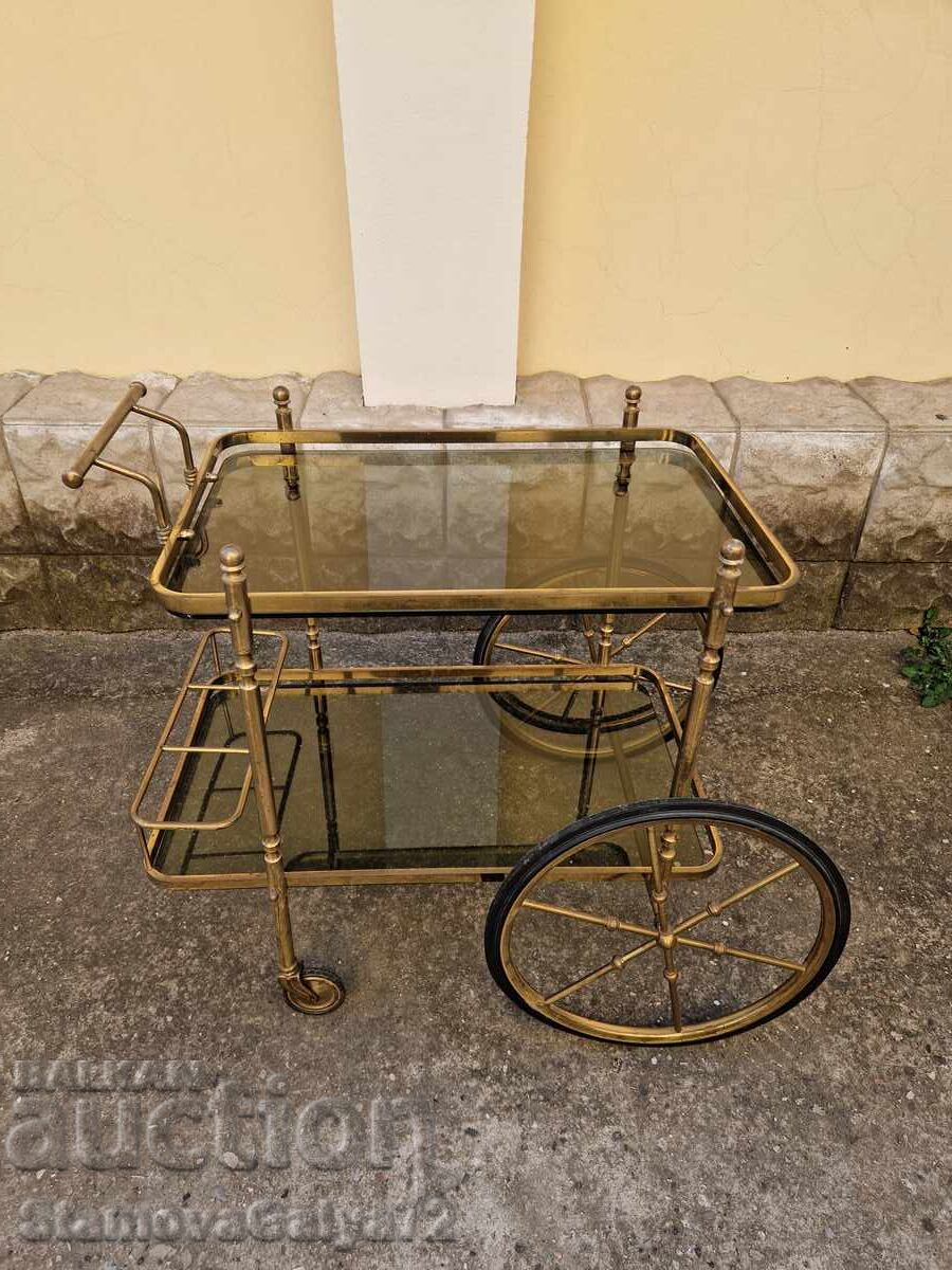 Minunat cărucior antic din bronz pentru servire