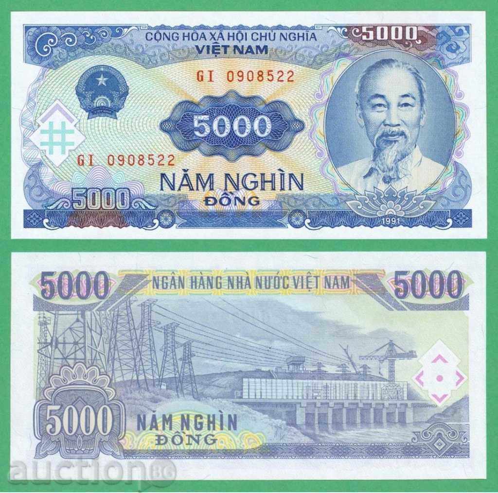 (¯`'•.¸ VIETNAM 5000 dong 1991 UNC ¸.•'´¯)