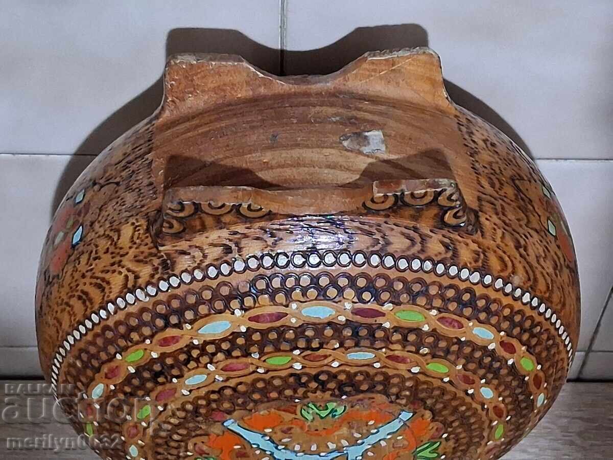 Livrarea Bucurică veche pirografată, butoiaș, vas de băut