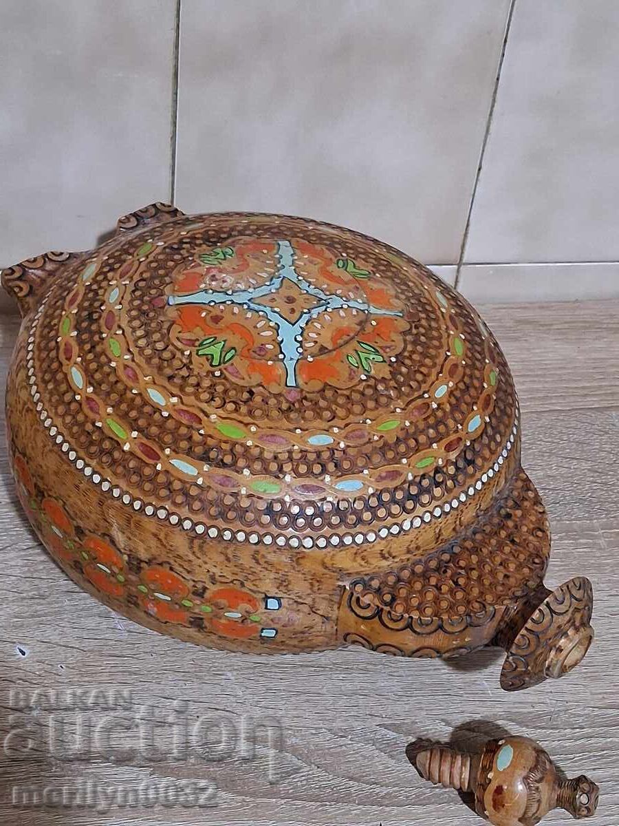 Bucurică veche pirografată, butoiaș, vas de băut - 6
