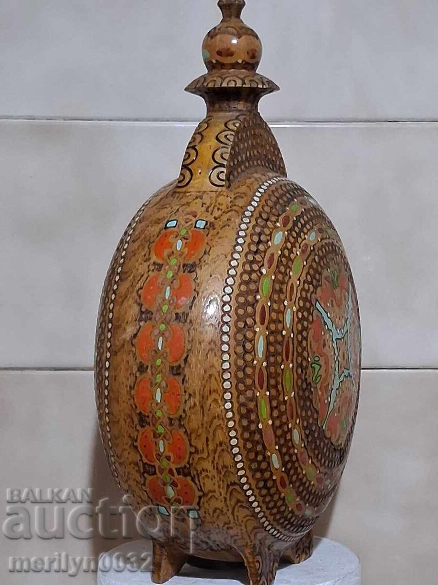 Bucurică veche pirografată, butoiaș, vas de băut - 7