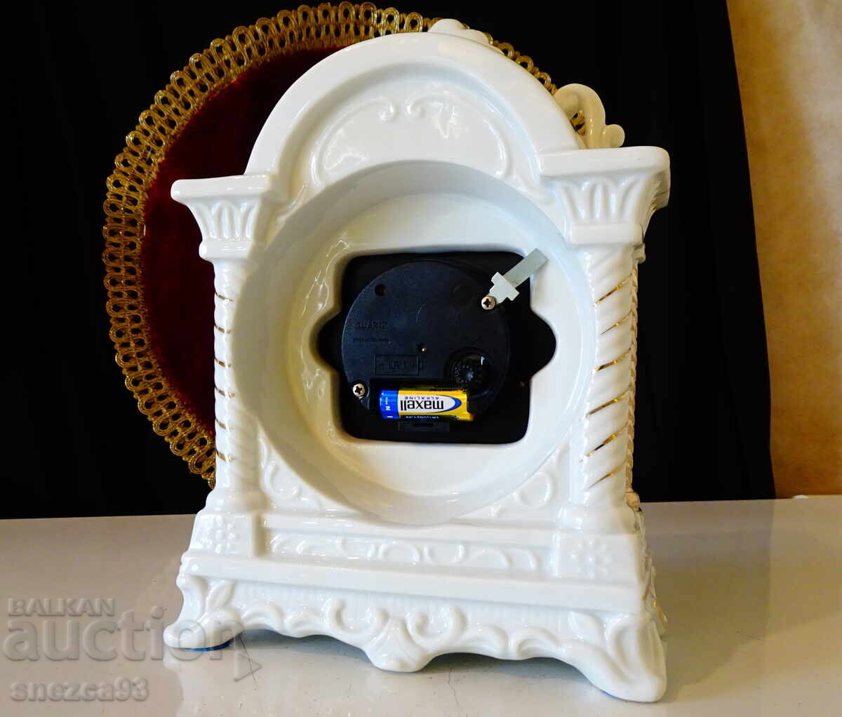 Γερμανικό πορσελάνινο επιτραπέζιο ρολόι, χρυσό, ανάγλυφο - 5 Γερμανικό πορσελάνινο επιτραπέζιο ρολόι, χρυσό, ανάγλυφο - 5