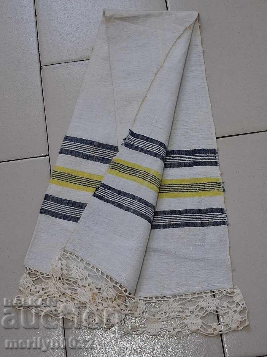 Pânză veche cu franjuri cu dantelă, tricotat, franjuri cu broderie