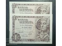 1948 Spain, 2 x 1 Peseta, UNC