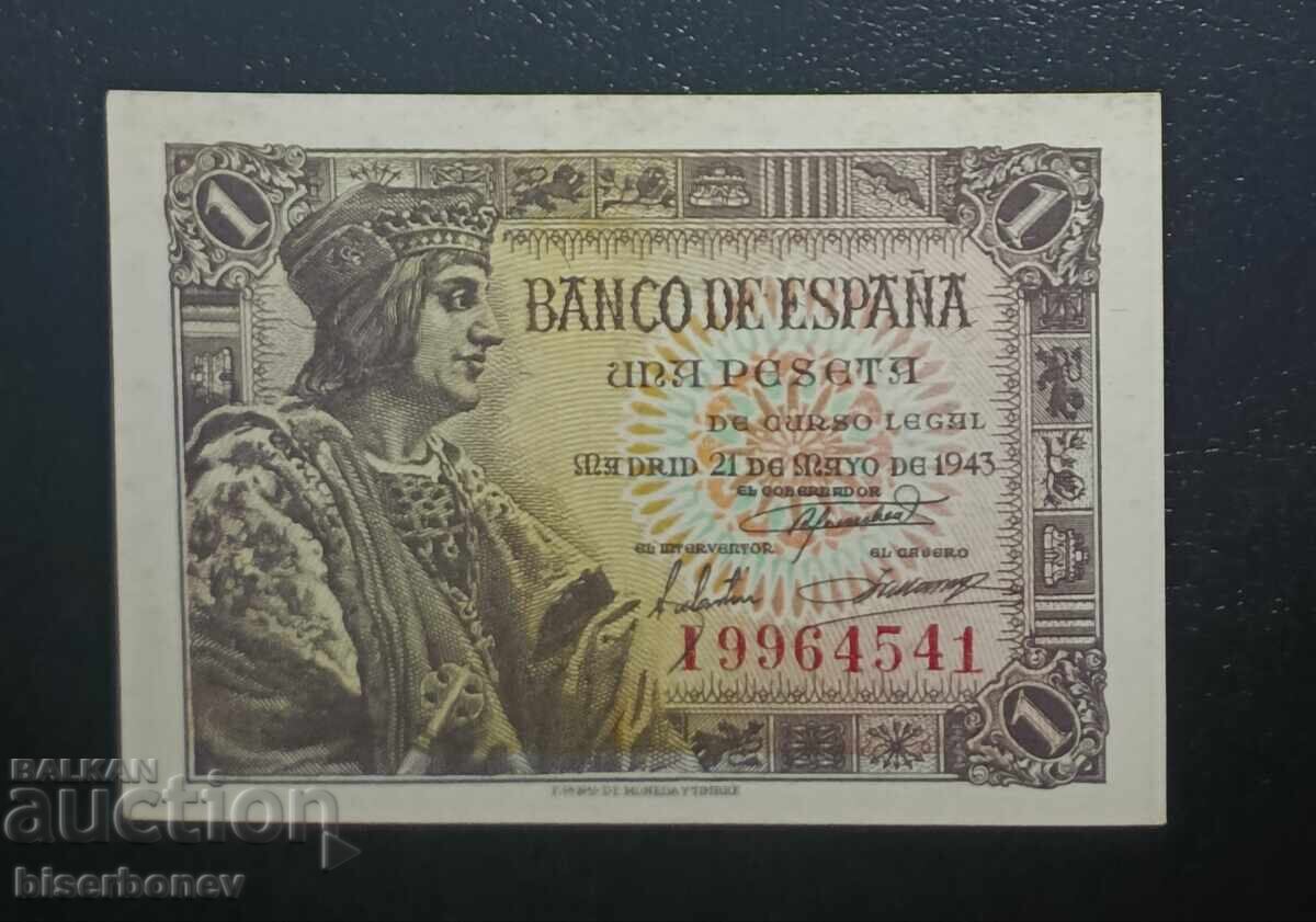 1943 g. Spania, Spain, 1 pesetă, UNC 1943 g. Spania, Spain, 1 pesetă, UNC