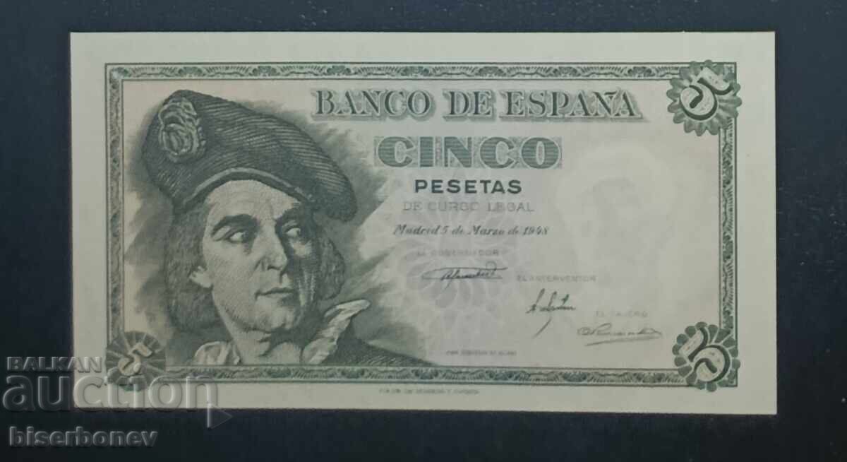 1948 g. Spania, Spain, 5 pesetas, UNC