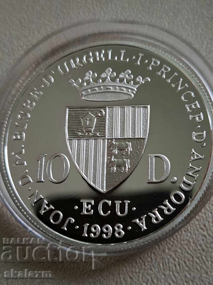 Сребро 10 динера 1998г. Андора с цена € 80.00 | 156.47 лв.
