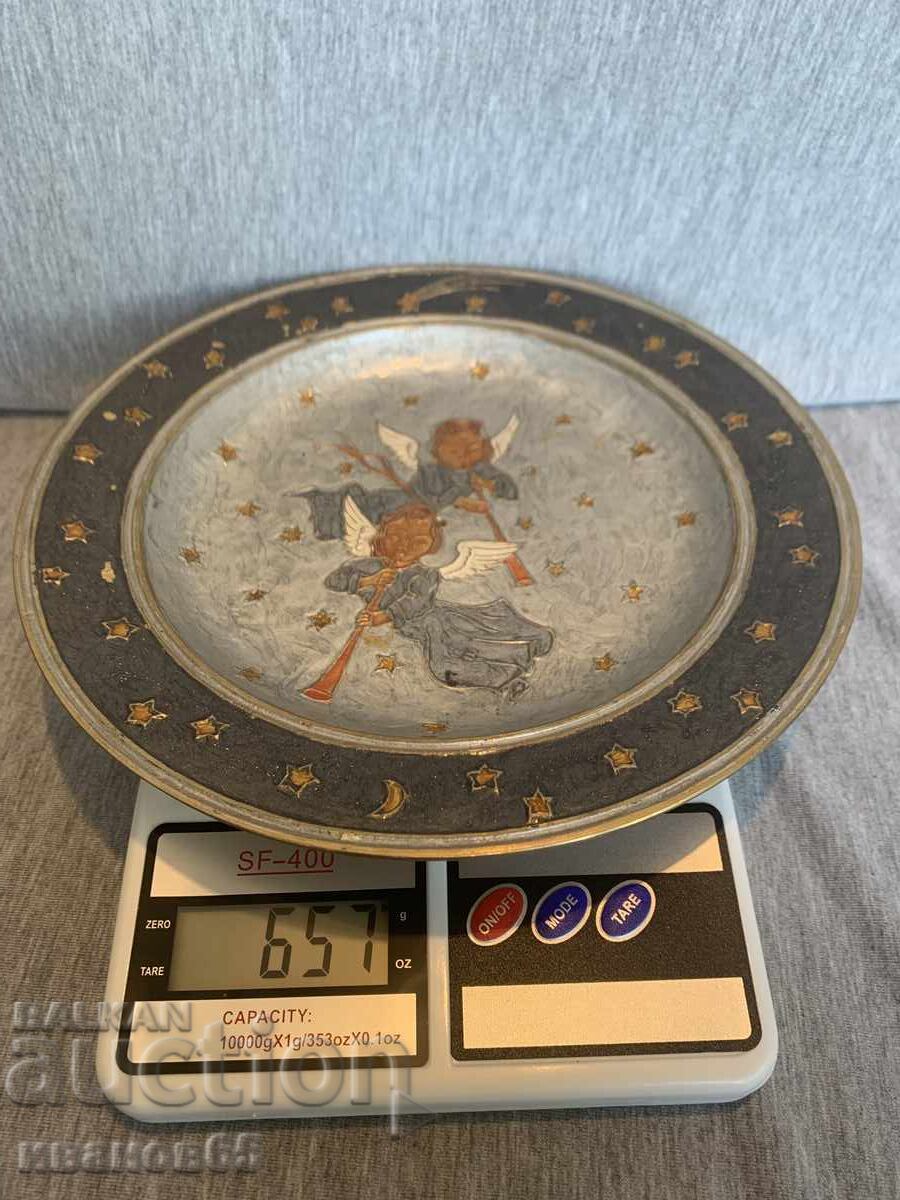 Месингова чиния за стена с ангели - 6