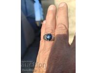 Сребърен пръстен със син звезден сапфир