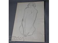 Стара Майсторска рисунка молив еротика голо женско тяло