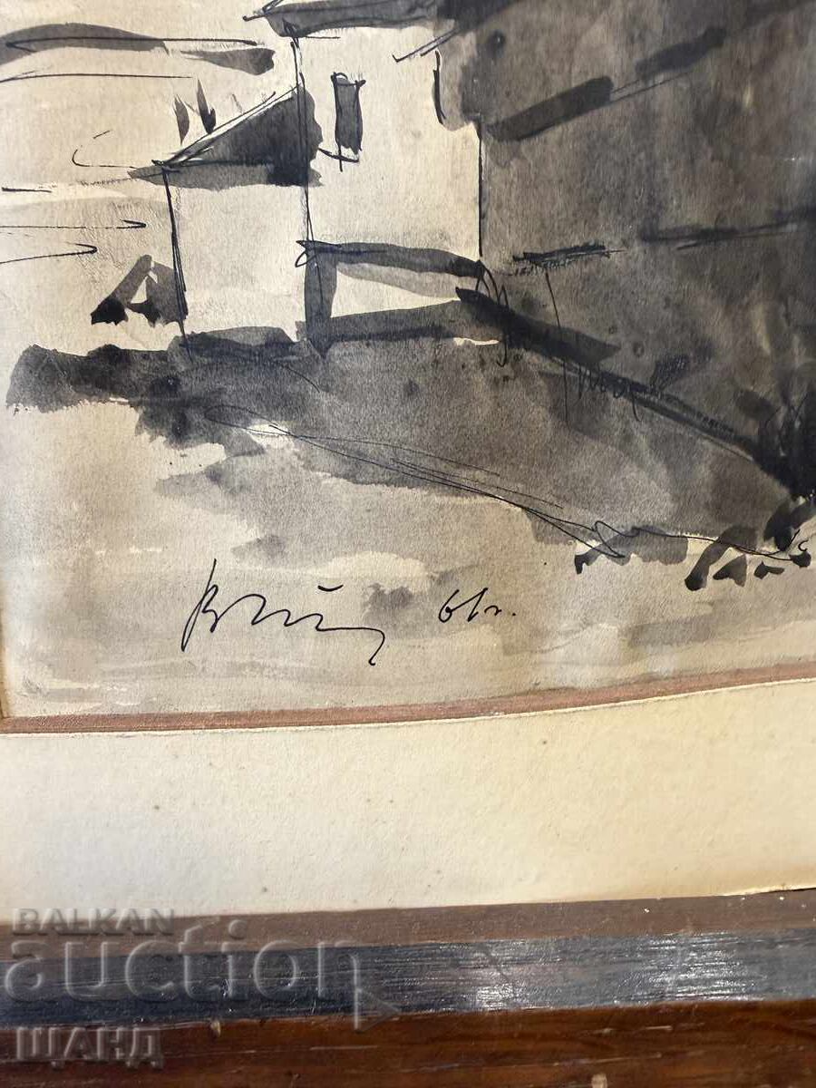 1961 Veselin Tomov Old Painting Old Houses Watercolor with price € 90.00 | 176.02 BGN